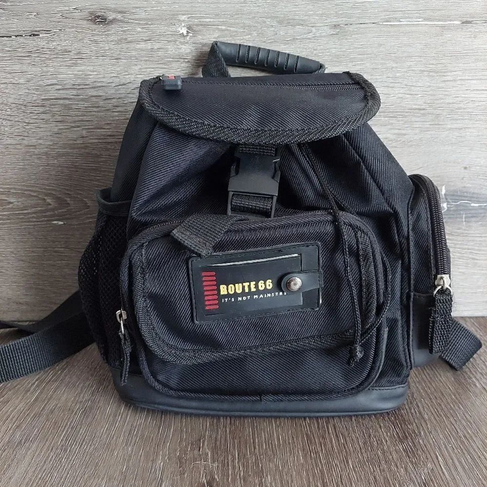 Vintage Route 66 Black Cinch Drawstring Backpack
